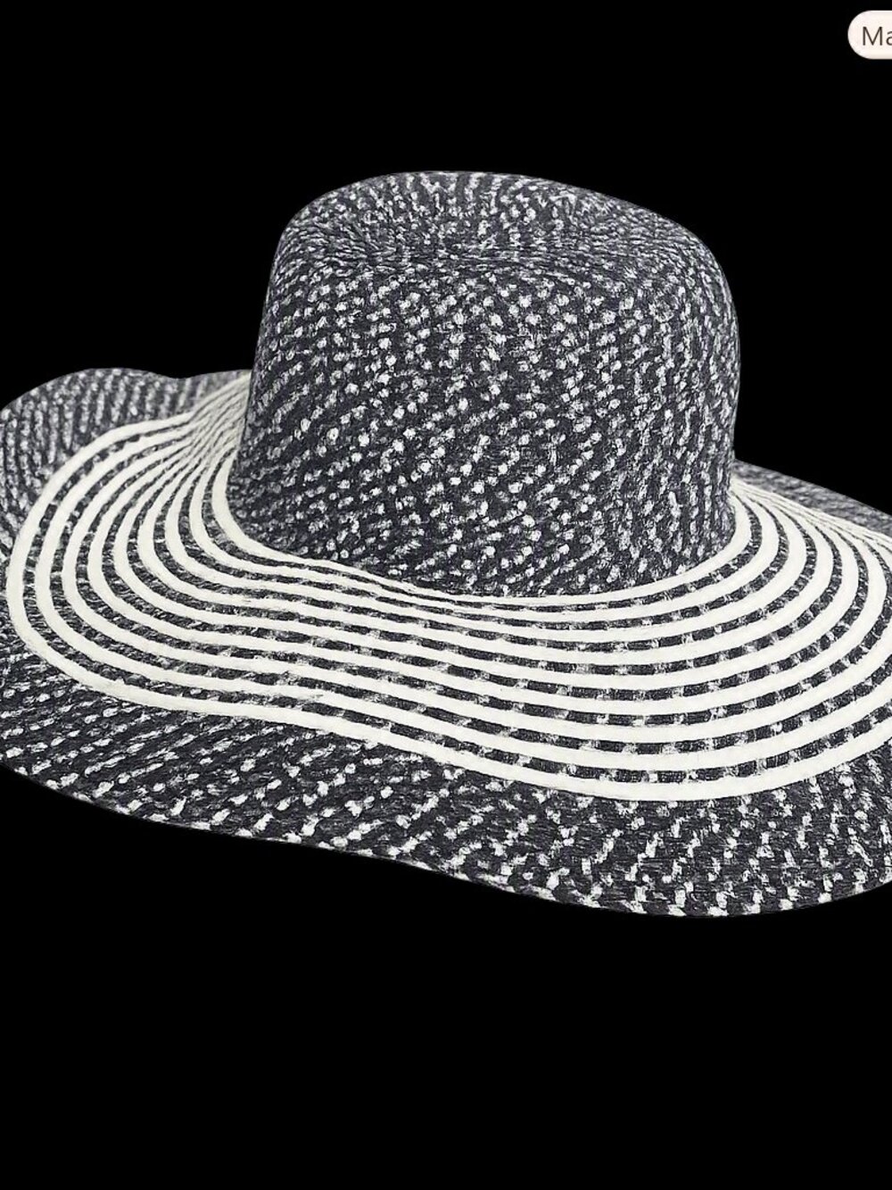 Ann Taylor Straw Black and Cream woven tweed wide-brim sun hat